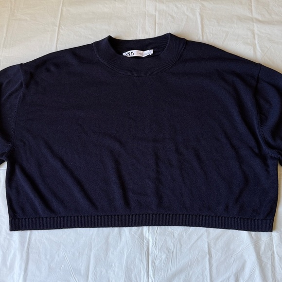 Zara Navy Cropped Sweater - Picture 4 of 9